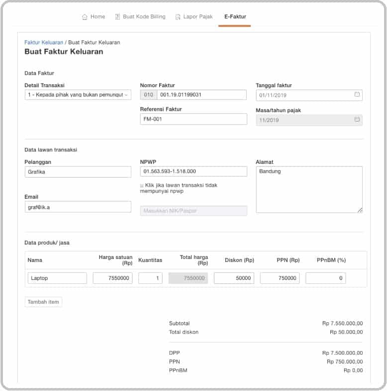 Penggunaan e-Faktur Online Klikpajak