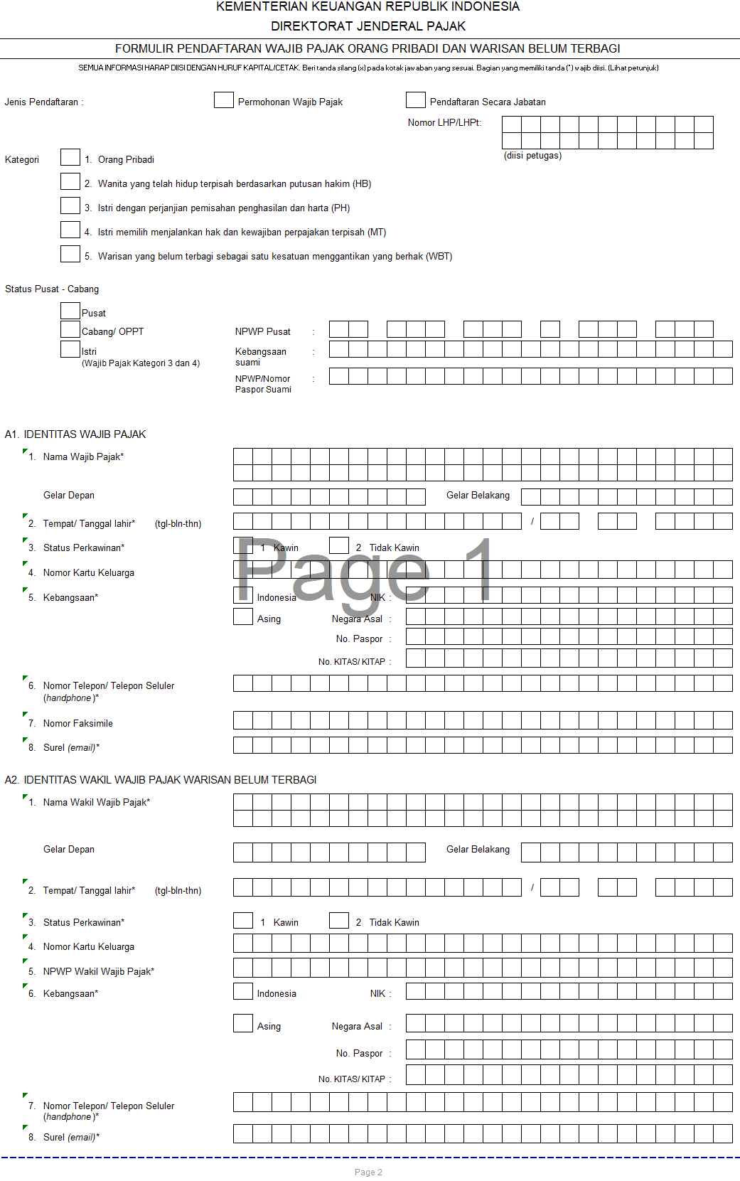 Bentuk form, format atau formulir pengajuan NPWP terbaru