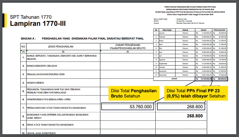 Contoh Pengisian Formulir SPT Tahunan 1770