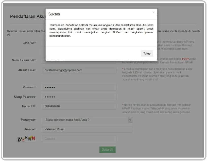 notifikasi sukses ereg - Syarat Cara Daftar NPWP Online untuk NPWP Badan atau Perusahaan