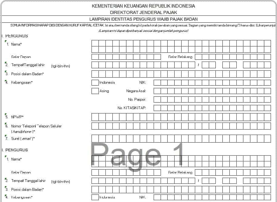 formulir identitas wp badan Lampiran Pengurus Badan