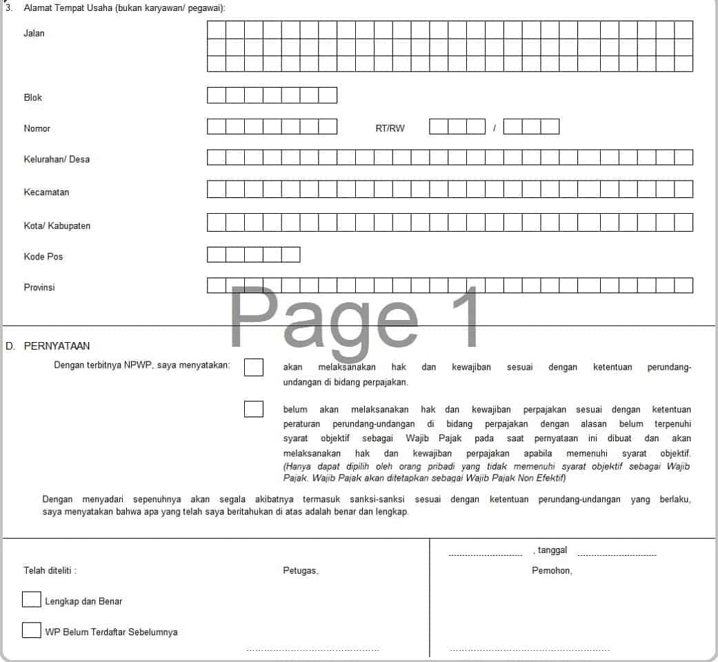 Formulir Pendaftaran NPWP