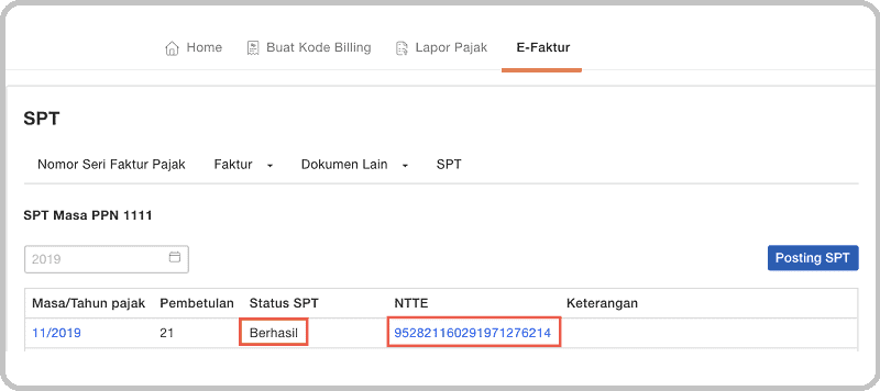 Tampilan SPT e-Faktur