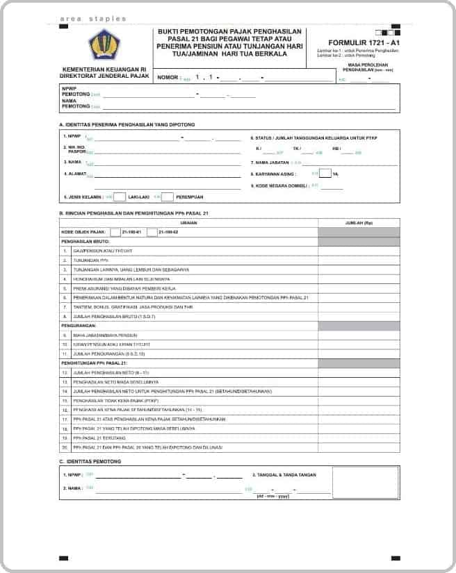 Mengisi Formulir 1721 A1, Begini Cara Pengisiannya pada Excel