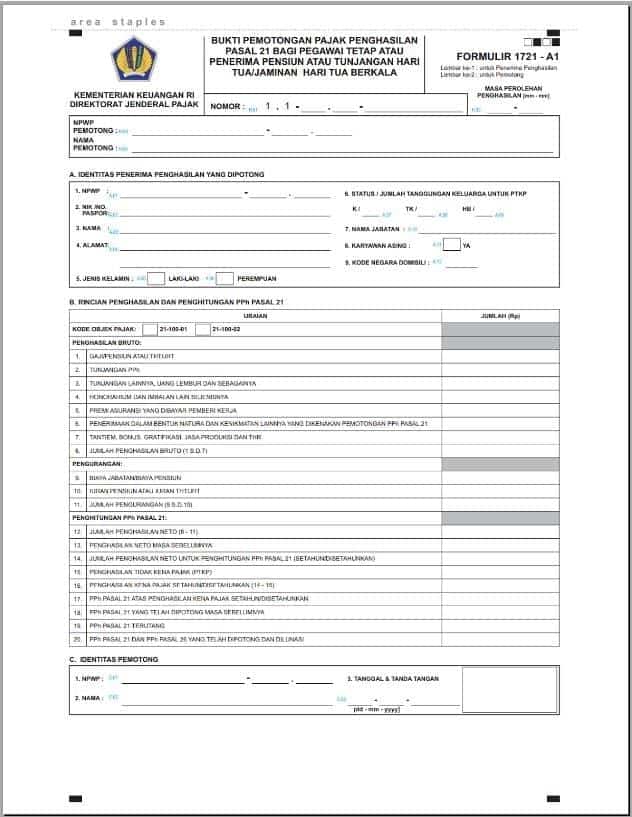 Formulir 1721 A1 Excel, Ini Contoh dan Cara Download