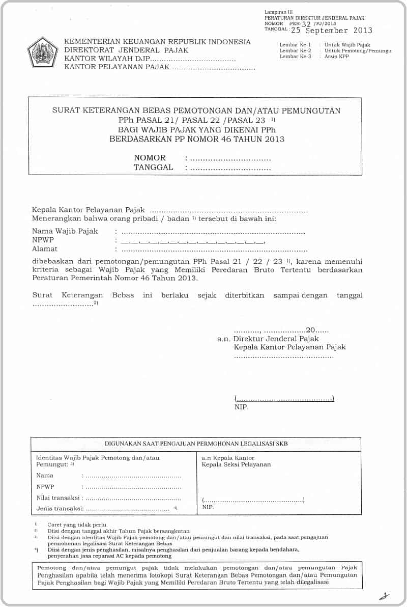 Contoh syarat pengajuan skb pph 23, formulir permohonan, cara mengajukan surat keterangan bebas pajak SKB PPh Pasal 23