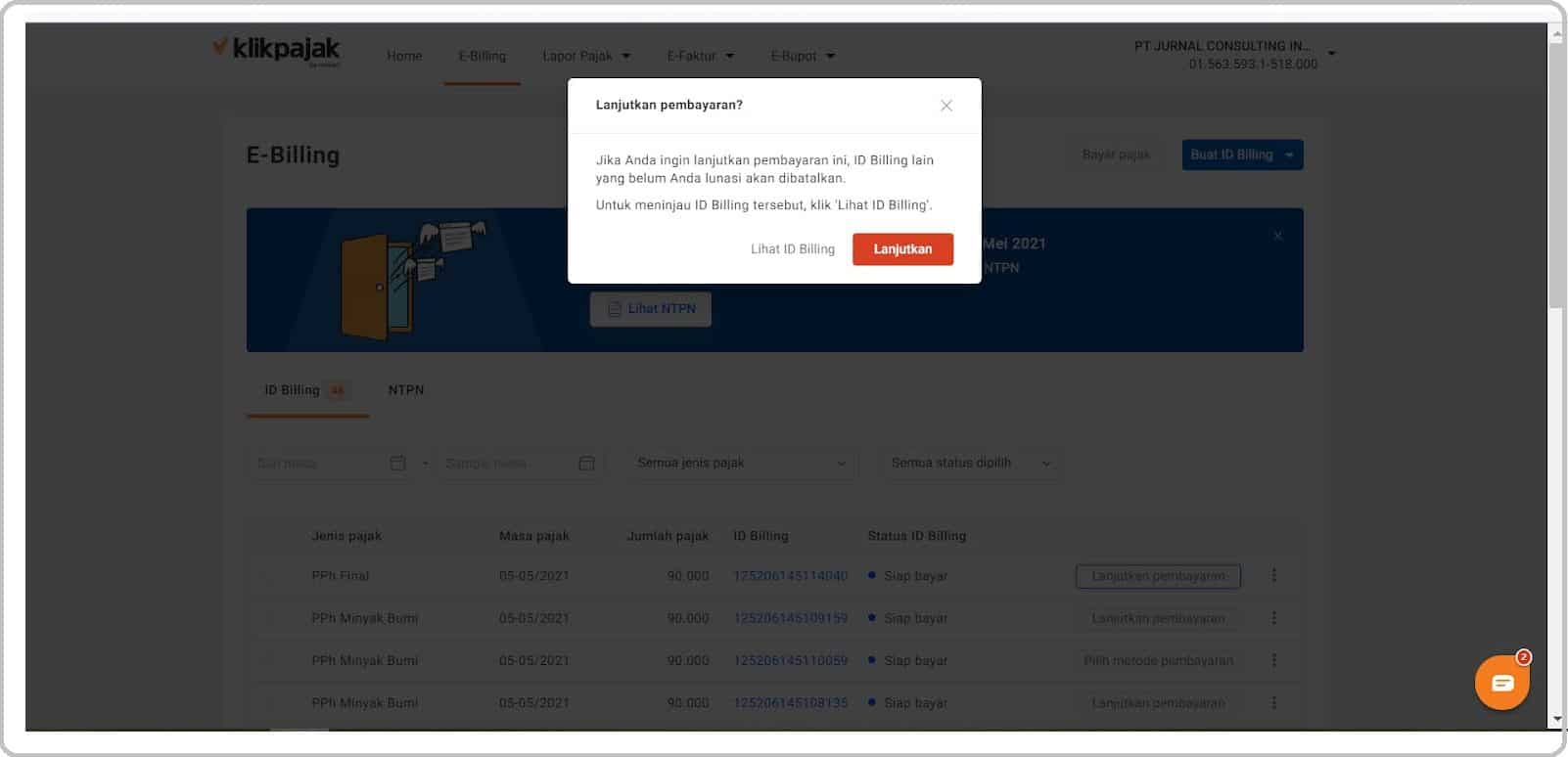 eBilling Klikpajak: Cara Bayar e Billing, e-Billing Pajak Online di Mekari Pay
