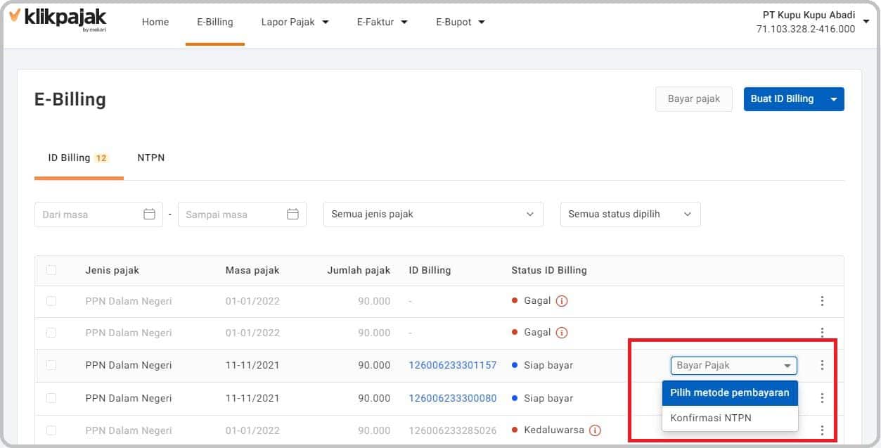 eBilling Klikpajak: Cara Bayar e Billing, e-Billing Pajak Online di Mekari Pay