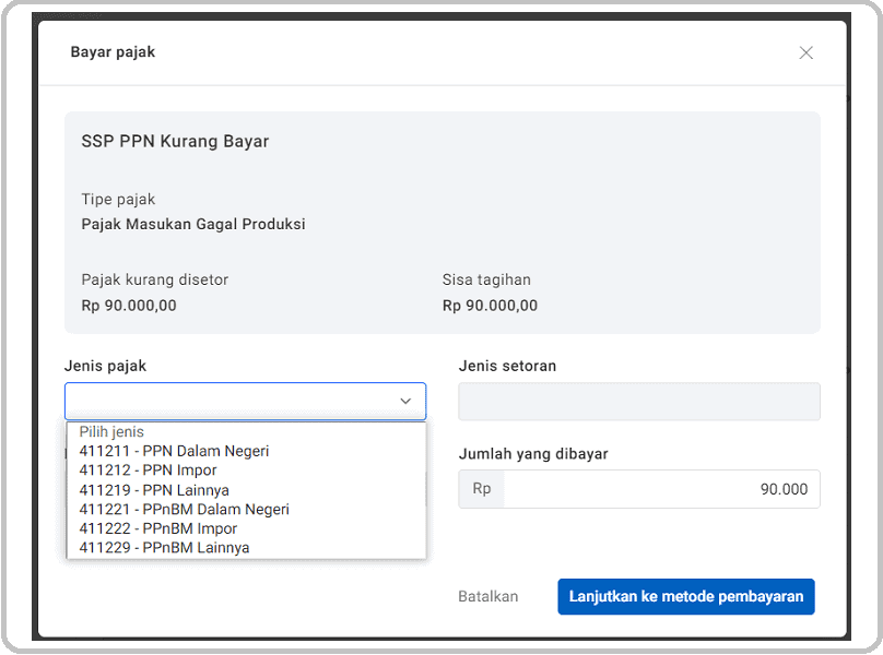Cara Bayar Pajak Terutang di Halaman SPT PPN e-Faktur Klikpajak