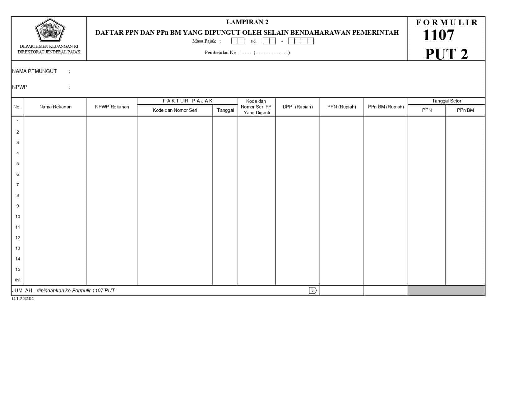 Form SPT Masa PPN 1111 Excel Terbaru & Formulir SPT Masa PPN 1107