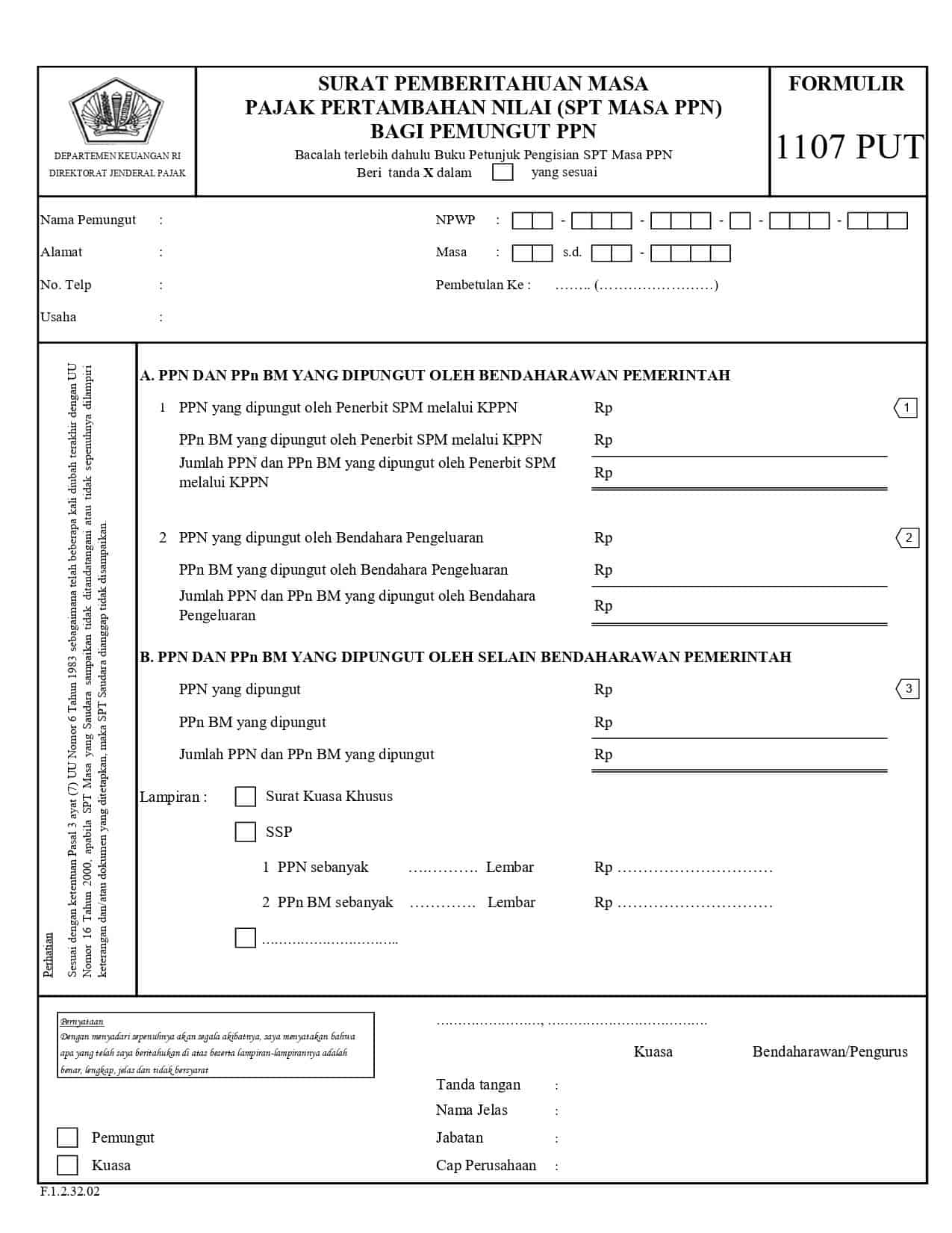 Form SPT Masa PPN 1111 Excel Terbaru & Formulir SPT Masa PPN 1107