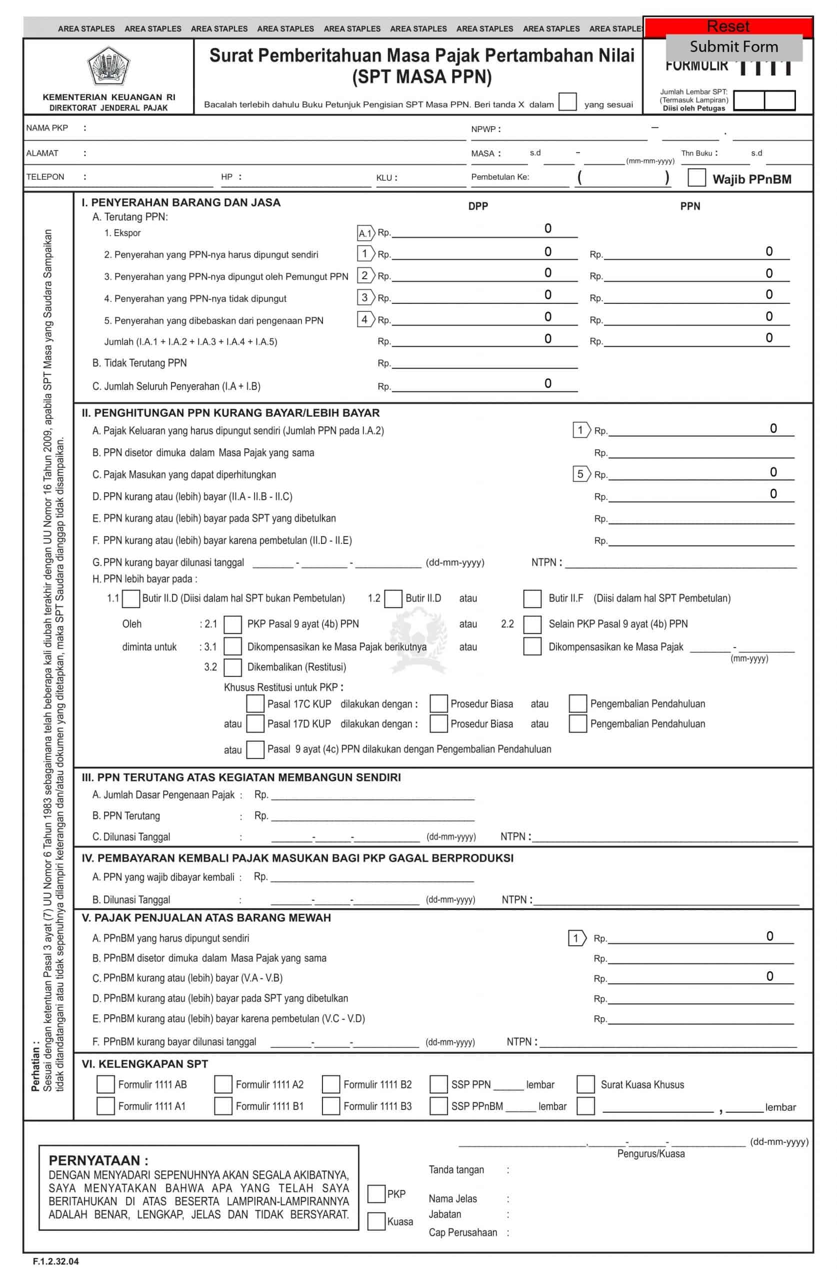 Form SPT Masa PPN 1111 Excel Terbaru & Formulir SPT Masa PPN 1107