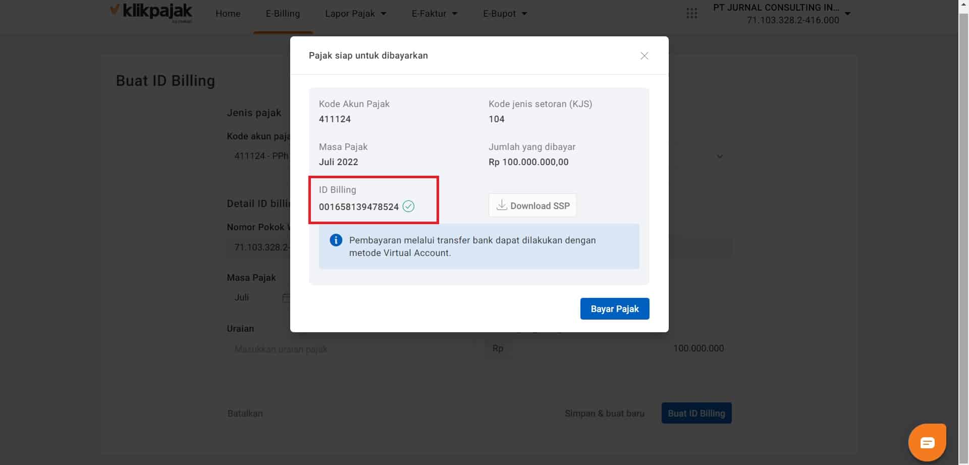 Kode Billing adalah dan Contoh e Billing Pajak