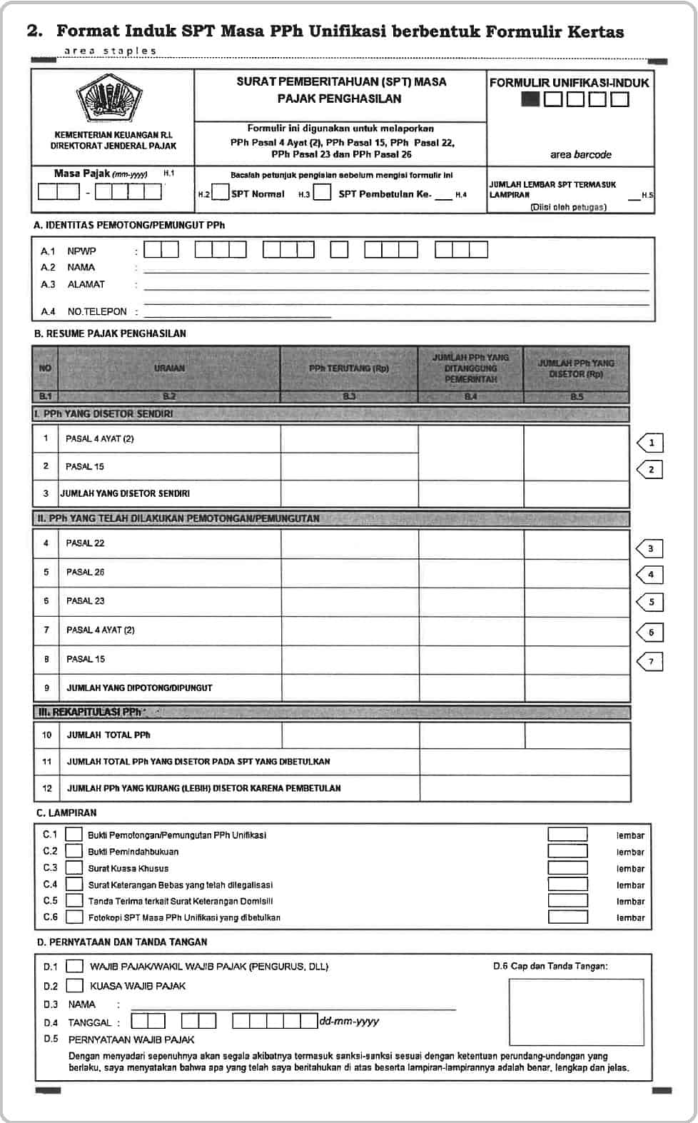 Formulir SPT Masa PPh Pasal 23 Excel Terbaru