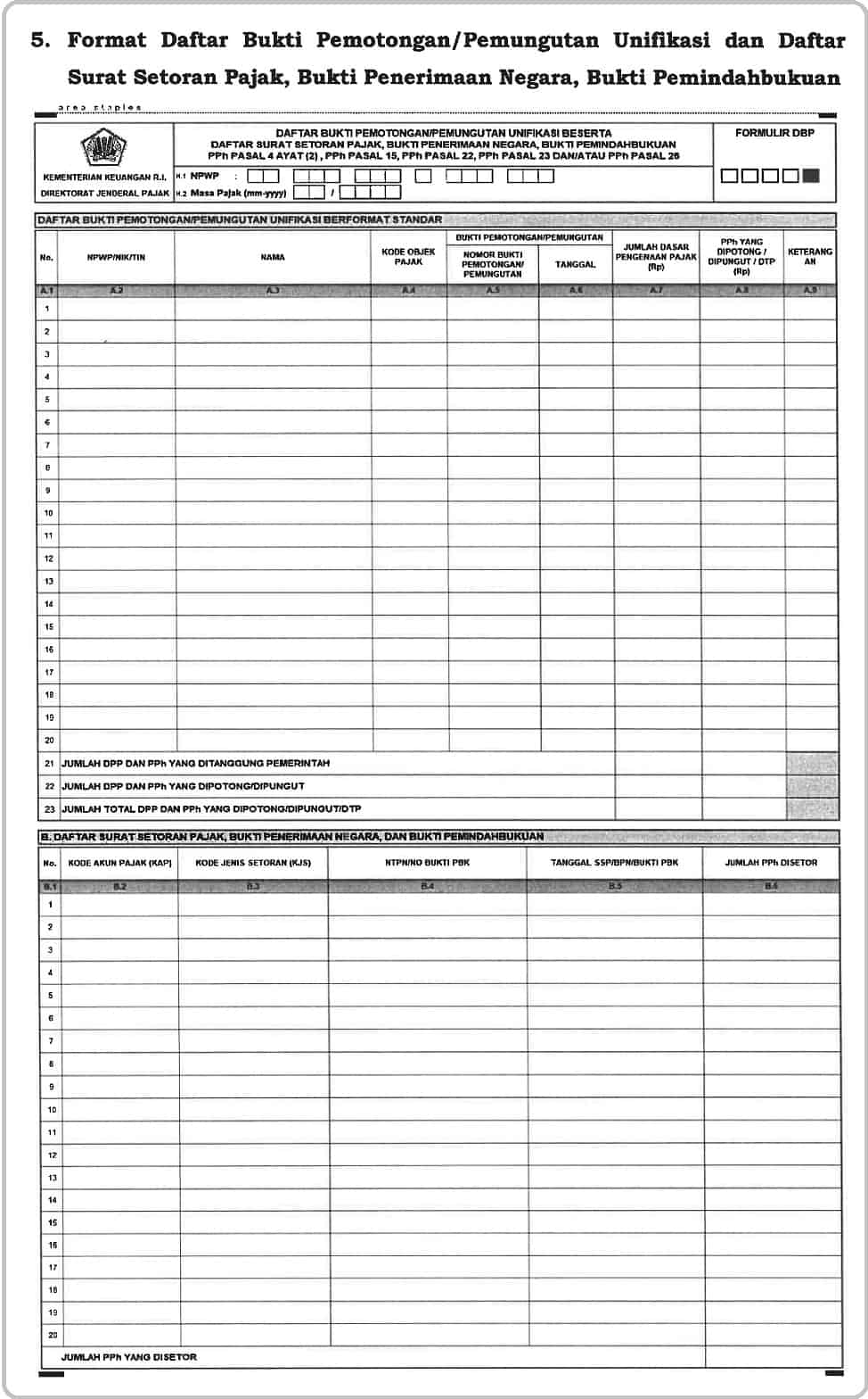 Formulir SPT Masa PPh Pasal 23 Excel Terbaru