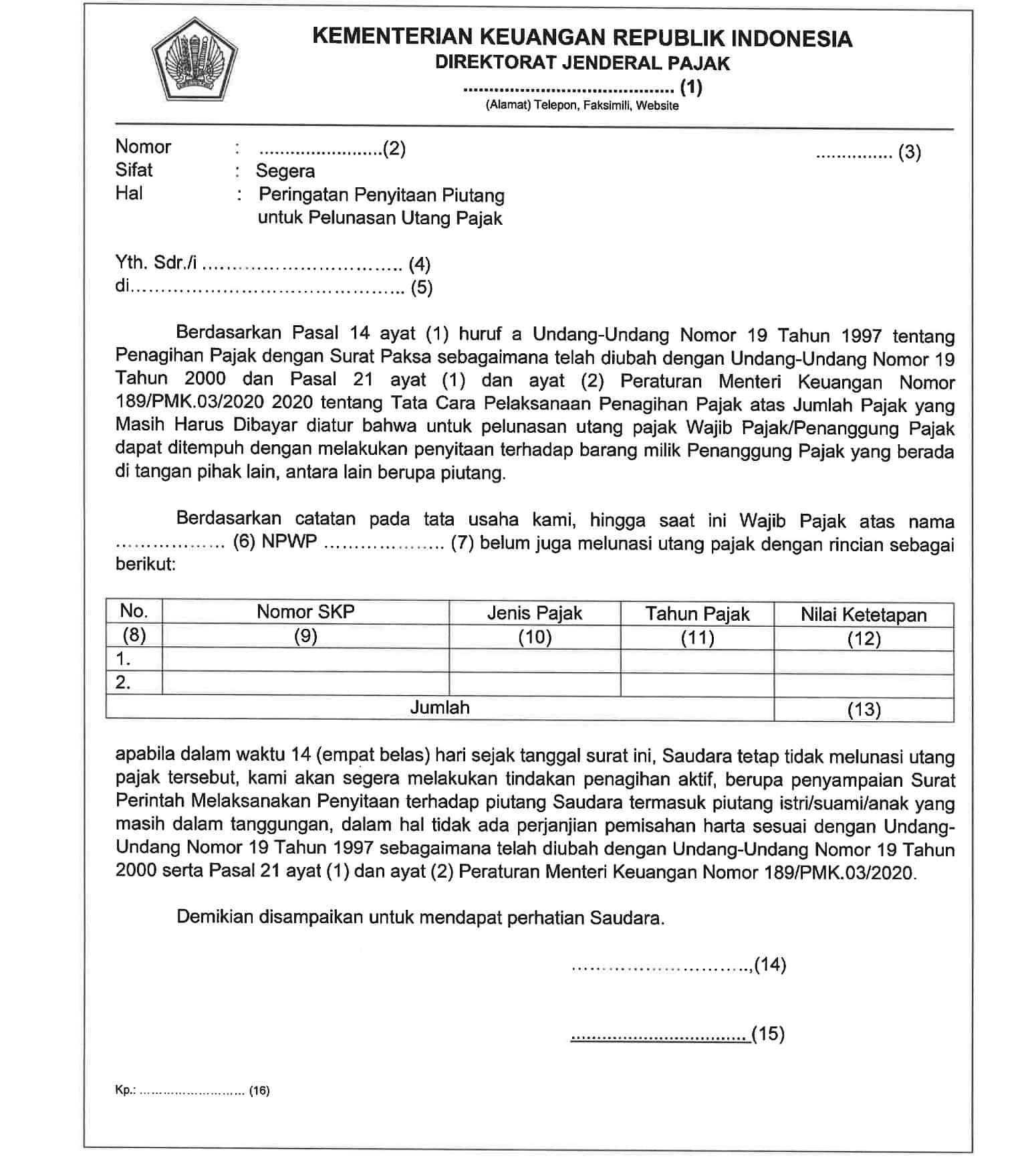 Tindakan dan Ketentuan Penagihan Pajak, dasar penagihan pajak