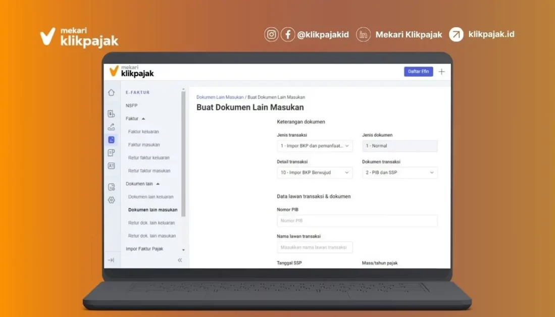 Cara Input PIB di eFaktur