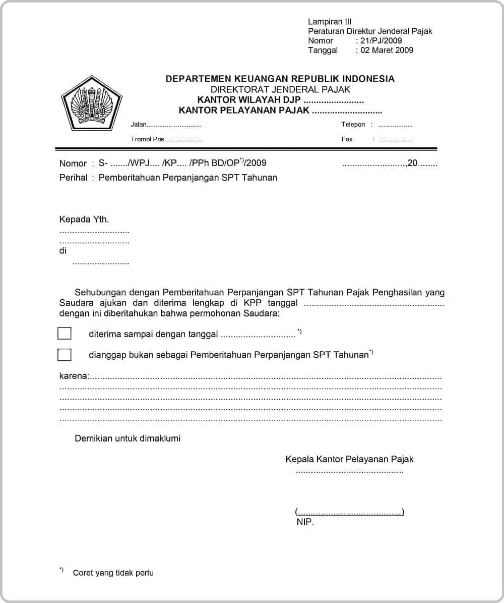 Surat Pemberitahuan Perpanjangan SPT Tahunan