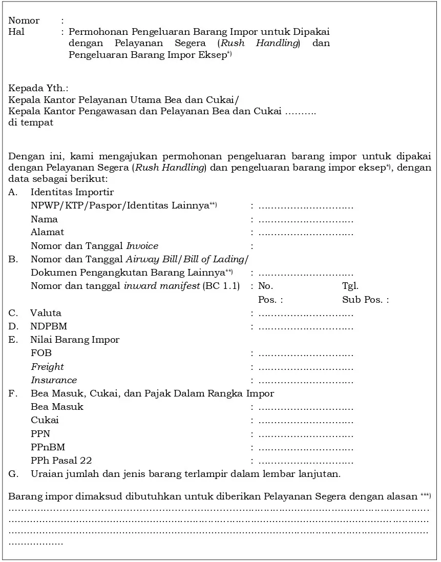 Contoh Formulir Pengajuan Rush Handling
