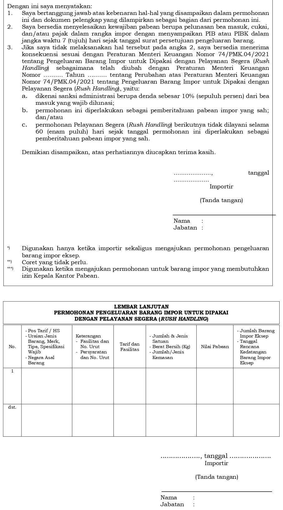 Formulir Pengajuan Rush Handling