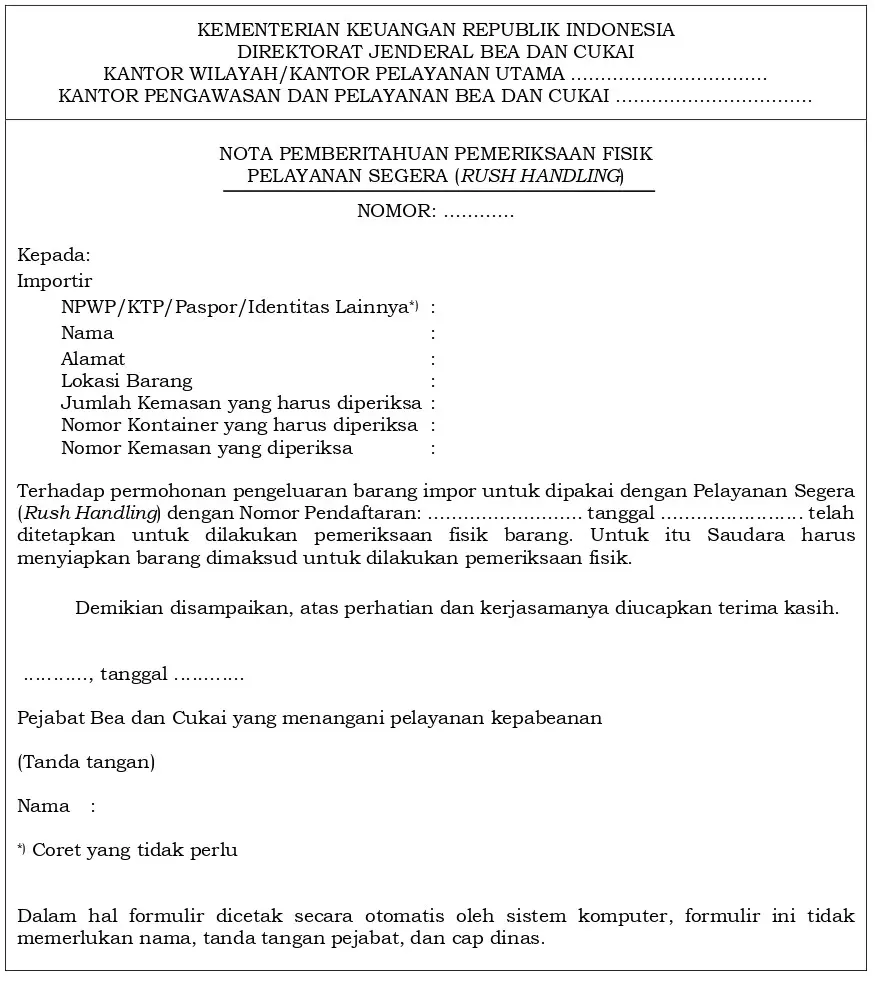Surat Pemeriksaan Fisik Rush Handling