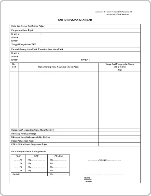 Contoh Faktur Pajak Standar